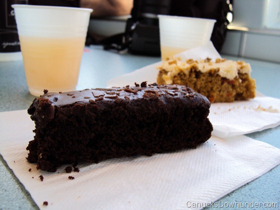 Slice of chocolate and carrot cake