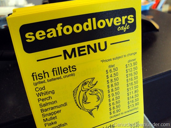 Seafood Lovers Cafe menu