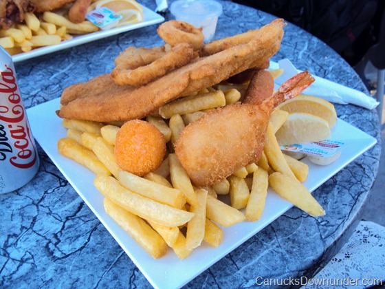 Fisherman's basket and diet coke for dinner