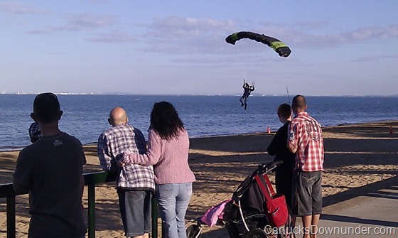 Skydiver landing on the beach