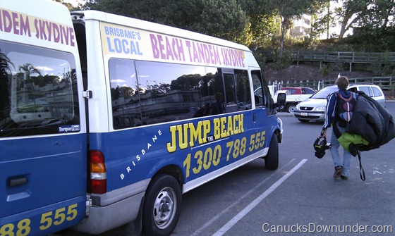 Brisbane Jump the Beach van and skydiver