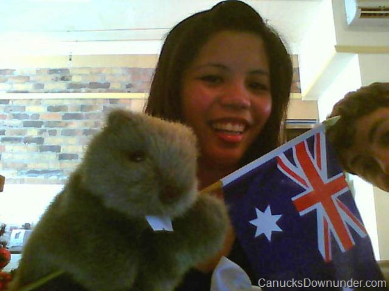 Donna, Jason and Beaver with Australia Flag